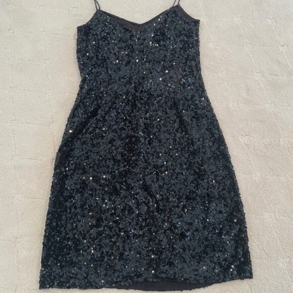 Theia Couture Black Mini Sequin Spaghetti Strap Dress– Sz 2 - Picture 7 of 9
